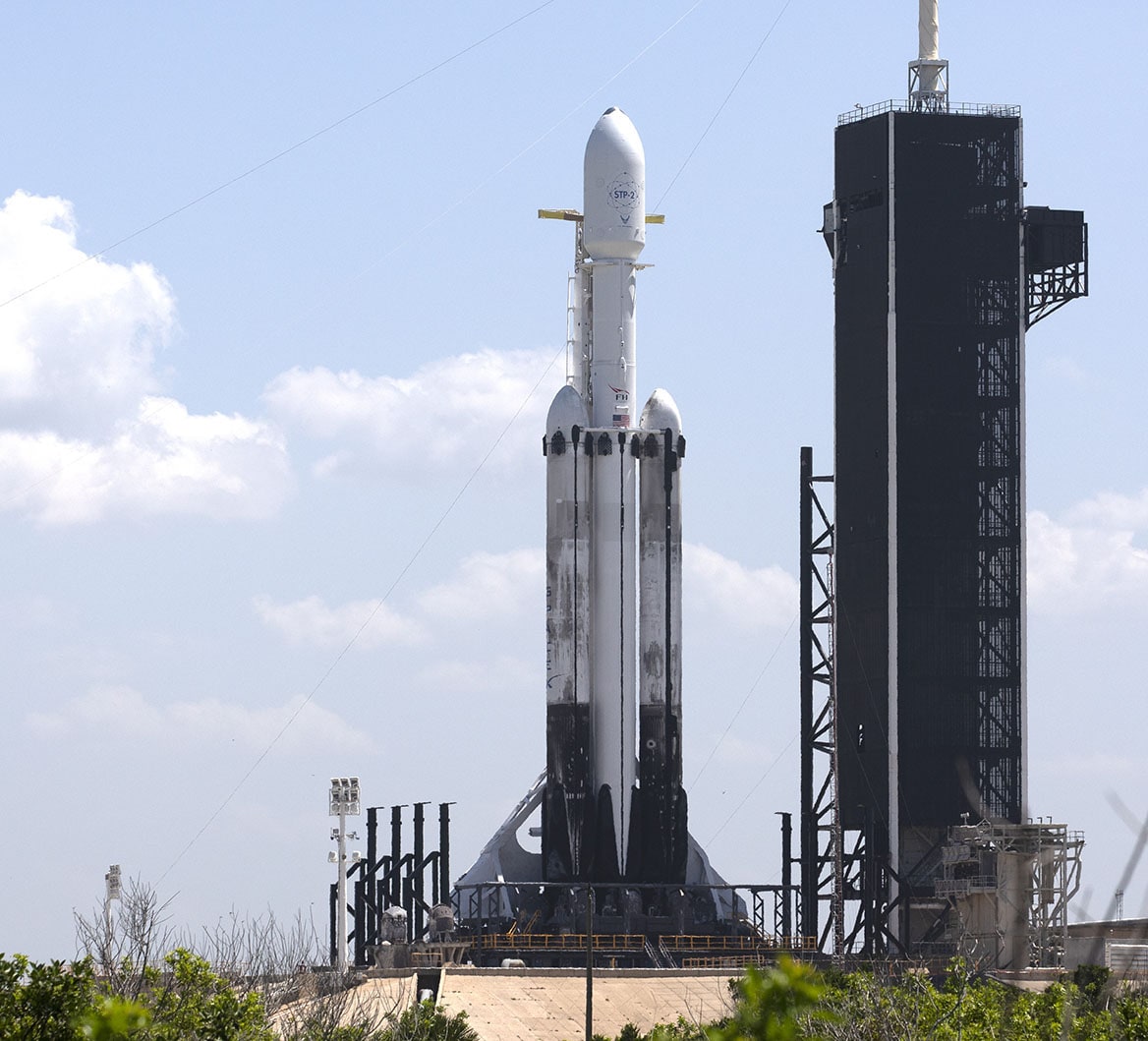 Falcon Heavy on the launch pad, NASA KSC